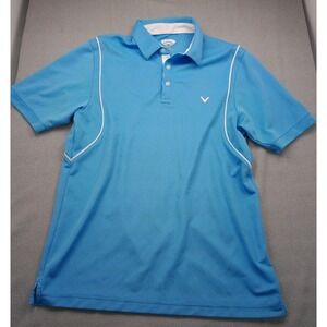 Callaway Polo Shirt Mens Medium  Blue Opti-Dri Micro Check Golf Short Sleeve